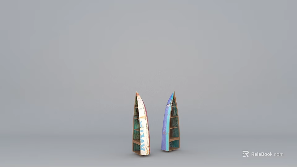 Handcrafted Wooden Sailboats With Brown And Blue Sails For Home Decor 3d model 
