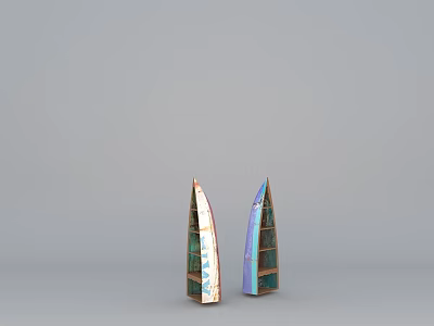 Handcrafted Wooden Sailboats With Brown And Blue Sails For Home Decor 3d model