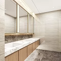 Modern Public Restroom With Wooden Partitions Urinals And Marble Elements