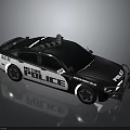 Modern Black And White Police Car With Roof Mounted Police Lights And Sedan Design