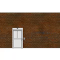 Red Brick Wall With White Door And Blue STORAGE Lettering Design