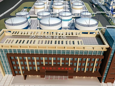 Modern Industrial Plant With Office Complex And Multiple Storage Tanks Facilities 3d model