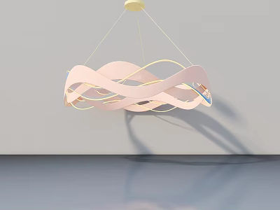 Swing Door With Modern Pink Yellow Curved Chandelier And Gray Background Reflection 3d model