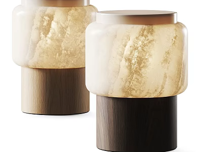 Modern Table Lamp with Marble Shade and Wooden Base Elegant Minimalist Design 3d model