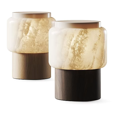 Modern Table Lamp with Marble Shade and Wooden Base Elegant Minimalist Design 3d model