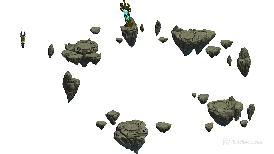 Floating Rock Platforms With Glowing Central Structure In Fantasy Setting 3d model