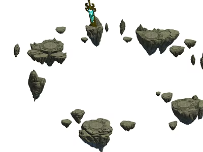 Floating Rock Platforms With Glowing Central Structure In Fantasy Setting 3d model