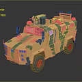 Camouflaged Armored Military Utility Vehicle With Roof Mounted Equipment And Heavy Duty Tires