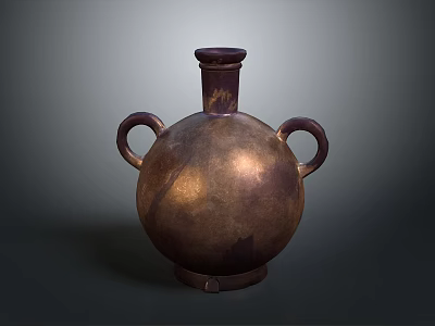 Artisan Bronze Sculpture With Double Handles And Polished Vase Shaped Body 3d model