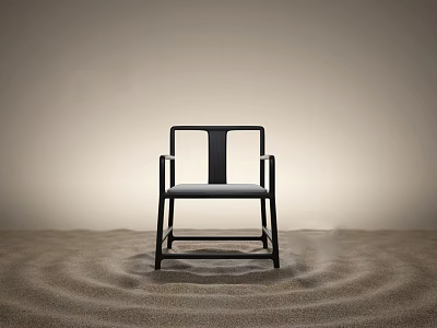 Minimalist Black Chair Placed On Rippled Sand With Gradient Background 3d model
