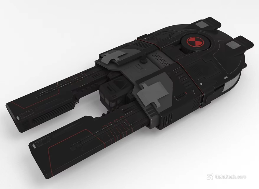 Detailed Futuristic Black Mechanical Device With Red Accents And Circular Emblem 3d model 