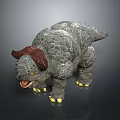 Fantasy Creature With Gray Scaly Skin Brown Horns Yellow Eyes Open Mouth And Yellow Claws