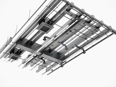 Modern Industrial Ceiling Design With Metal Grid Structure And Recessed Lighting 3d model
