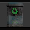 Blue And Gray Recycling Trash Bin With Green Recycling Symbols And Metal Design