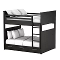 Black Wooden Bunk Bed With Ladder Drawers And White Mattress Pillows