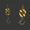 Pair Of Rusty Pulleys With Yellow And Black Stripes And Metal Hooks