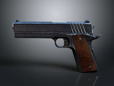 Classic Semi Automatic Pistol With Wooden Grip And Polished Metal Surface 3d model