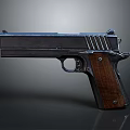 Classic Semi Automatic Pistol With Wooden Grip And Polished Metal Surface