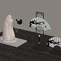 Elegant Chinese Decorative Ornaments With Fan Shapes Rock Sculpture And Bird Accents
