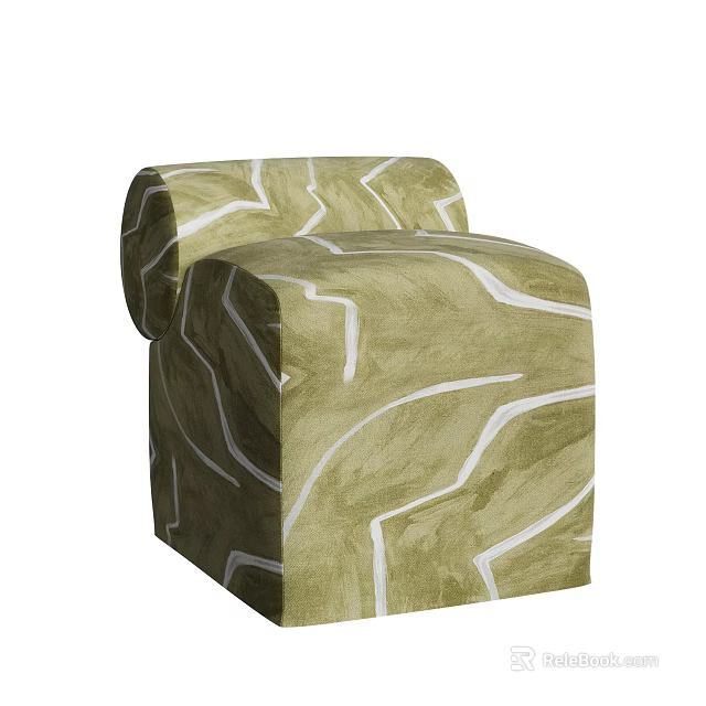 Modern Single Sofa With Olive Green Fabric And Abstract White Lines 3d model