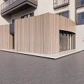 Modern Commercial Storefront Design With Vertical Wooden Slats And Glass Front