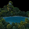 Serene Natural Landscape With Lush Green Forest And Blue Lake View