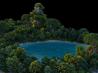 Serene Natural Landscape With Lush Green Forest And Blue Lake View 3d model