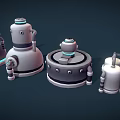 Futuristic Robot Sentry Weapons Featuring Various Designs And Glowing Blue Lights 3d model
