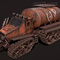 Heavy Duty Rusty Tracked Utility Vehicle With Armored Body And Off Road Tracks