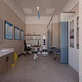 Modern Medical Examination Room With Examination Bed Monitor Cabinets And Wall Charts