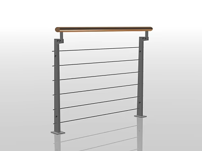 Modern Fence Design With Metal Frame Horizontal Bars And Wooden Handrail 3d model