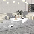 Sofa and Coffee Table Set in Modern Interior with Gray Rug Decorative Plants and Lighting