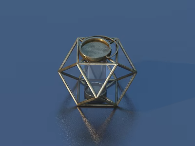 Geometric Metal Decorative Ornament Set with Glass Insert and Polyhedral Design 3d model