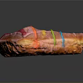 Glossy Triangular Donut With Pink Frosting And Colorful Stripes On Black Surface