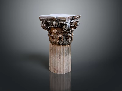 Classical Architectural Column Capital With Intricate Ornate Carvings And Fluted Shaft 3d model
