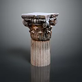 Classical Architectural Column Capital With Intricate Ornate Carvings And Fluted Shaft