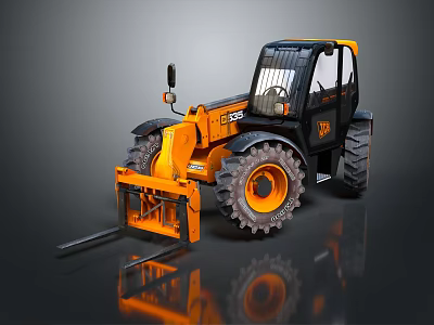 Orange And Black Heavy Duty Forklift With Large Tires And Fork Attachment 3d model