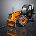 Orange And Black Heavy Duty Forklift With Large Tires And Fork Attachment