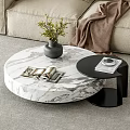 Modern Round Marble Coffee Table With Black Side Table Vase And Magazines 3d model
