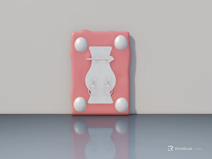 Pink Panel Featuring Central Hinged Door Design With White Decorative Accents 3d model 