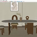 The ancient dining table and chair combination 3d model