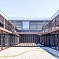Modern Architecture Courtyard Design With Glass Curtain Walls And Wooden Structures