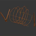 Rusty Coiled Barbed Wire Structure With Wooden Stakes And Spiral Form