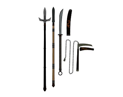Different Types of Traditional Weapons Featuring Spear Sword Knife Chain And Handheld Tools 3d model