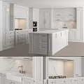 Elegant Modern Kitchen Interior With White Cabinets And Marble Island Countertop