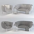 Light Gray Velvet Sofa Set With Armchair Side Table Pillow And Throw Blanket