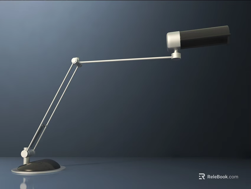Modern Adjustable Arm Desk Lamp With Metal Frame Black Shade And Round Base 3d model 