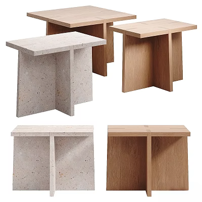 Modern Minimalist Stone And Wooden Coffee Tables With Sleek Geometric Bases Design 3d model