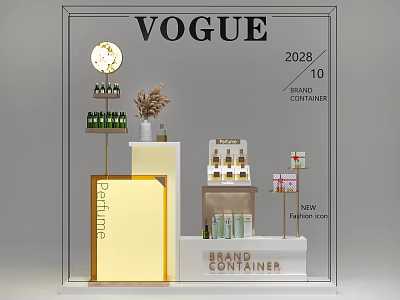 VOGUE Themed Decorative Ornament Set With Display Cabinet Potted Plants And Brand Container 3d model