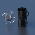 Transparent Glass Stacked Cups With Black Textured Mugs For Home Use